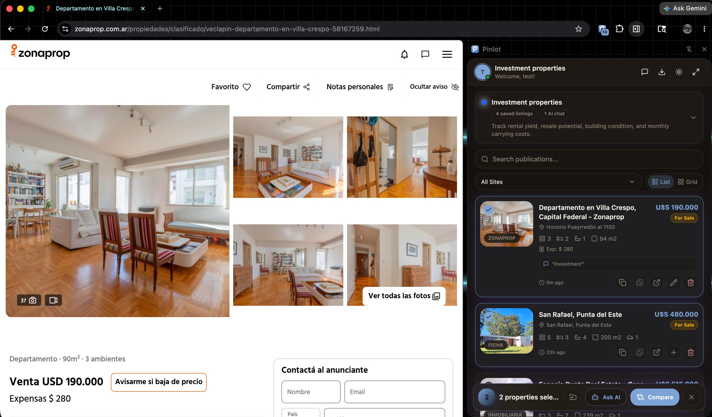 Selecting multiple properties to compare